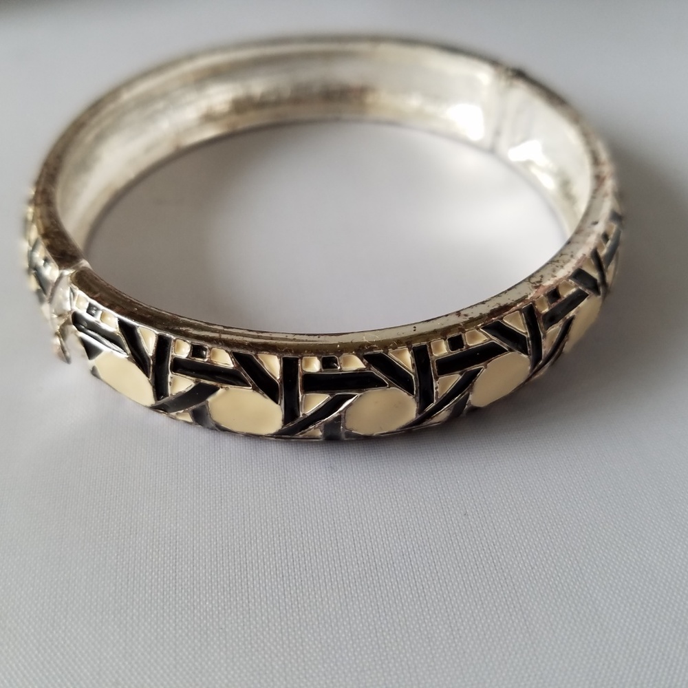 3 Silver Black Bracelets Bangle Cuff Stackable - image 5